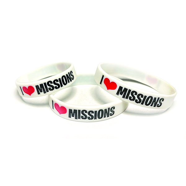 Children Silicone 7 inch Wristband I luv missions pkg 10