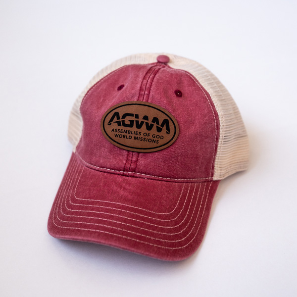 AGWM Cap Mesh Maroon Leather Patch