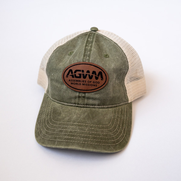 AGWM Cap Mesh Olive Leather Patch