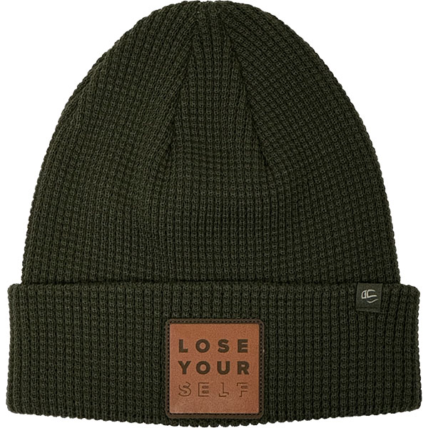 LYS Cuffed Beanie Olive with Brown Leather Patch