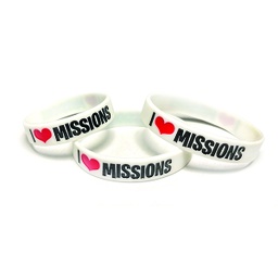 [718033] Children Silicone 7 inch Wristband I luv missions pkg 10