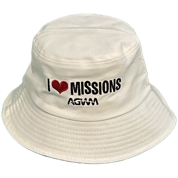 AGWM Bucket Hat I Luv Missions White AGWM