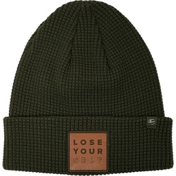 [718554] LYS Cuffed Beanie Olive with Brown Leather Patch