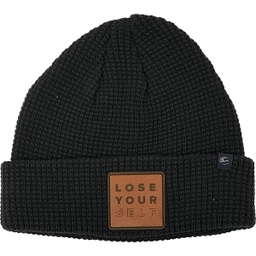 [718555] LYS Cuffed Beanie Charcoal with Brown Leather Patch